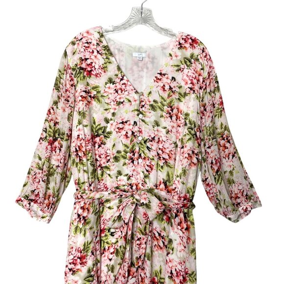 J. Jill Ivory Pebble Hydrangea Floral Printed Belted Waist Rayon Midi Dress 2X - Picture 3 of 10